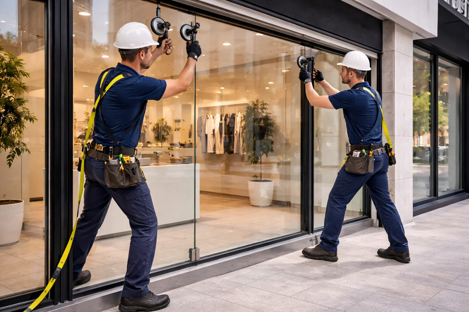 Frameless shower glass installation