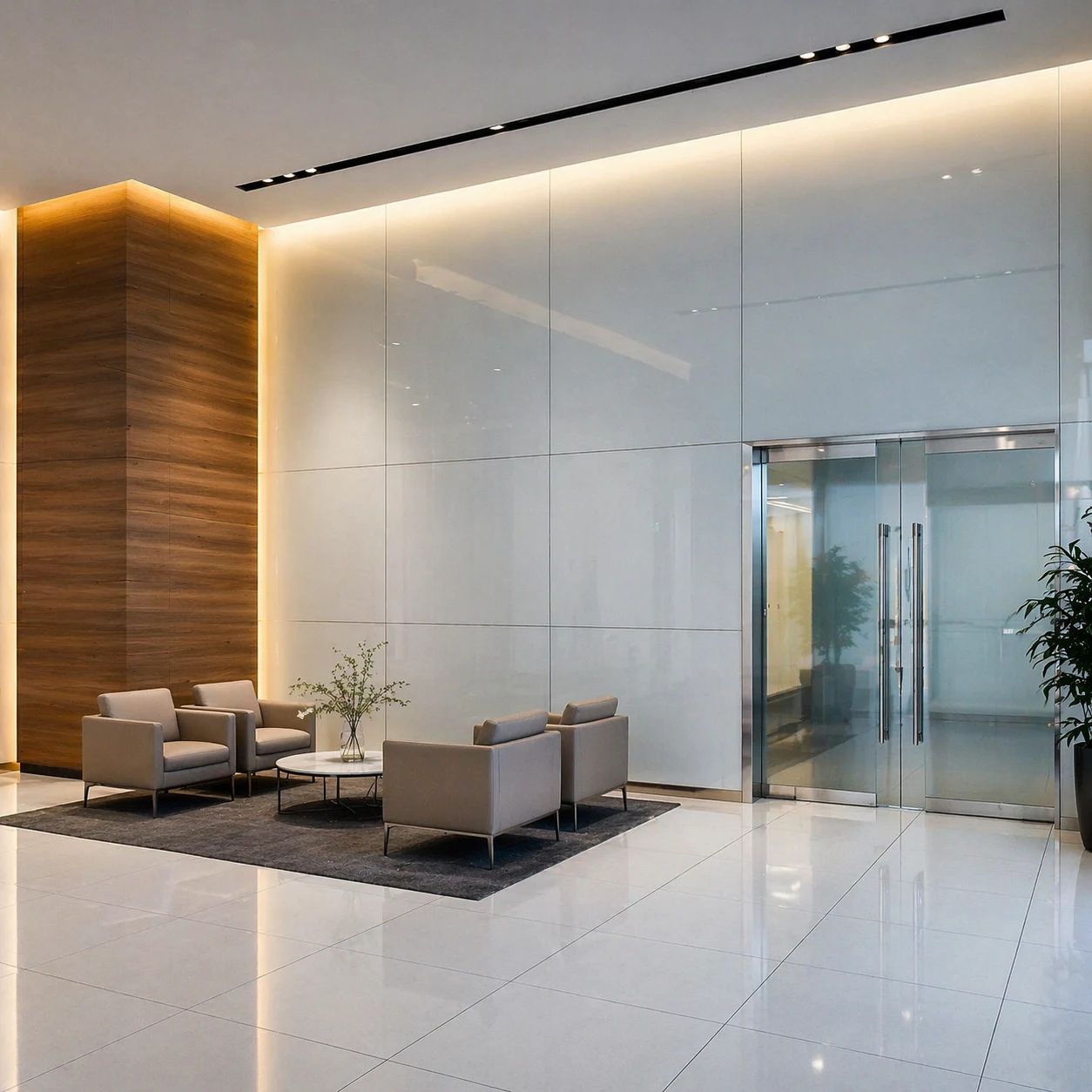 Geometric pattern printed glass partition