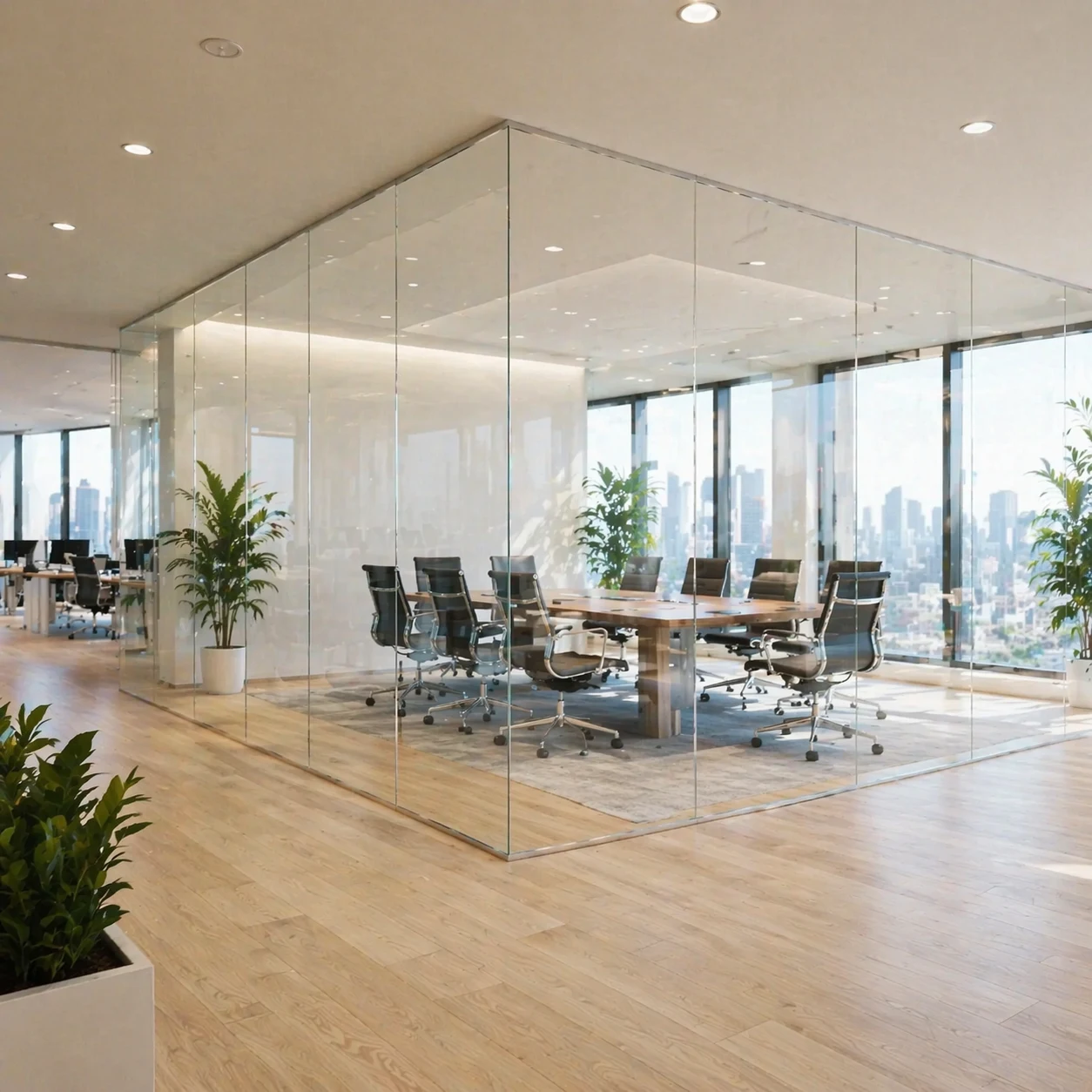 Premium glass partition with frosted stripes