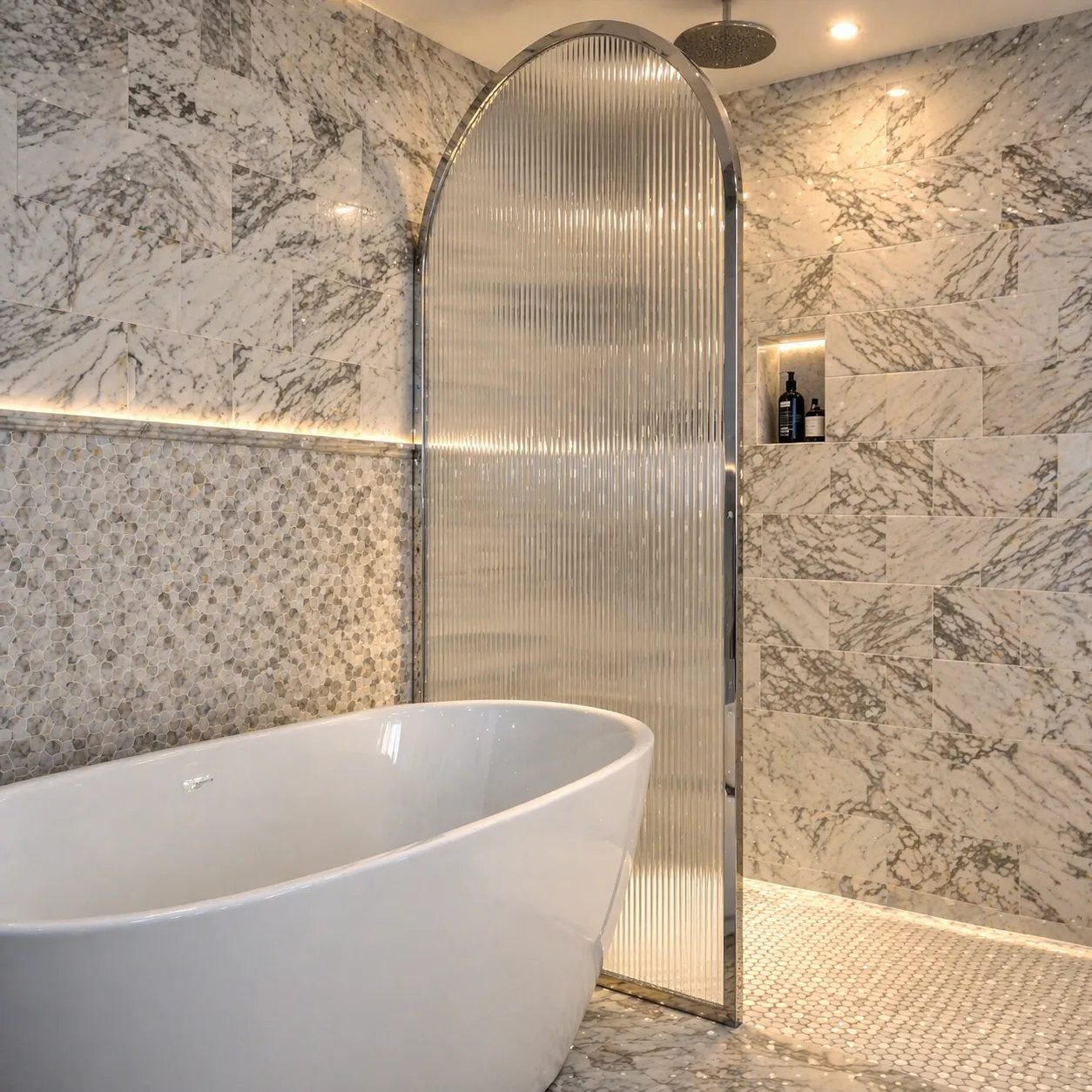 Premium frameless shower enclosure with chrome hardware