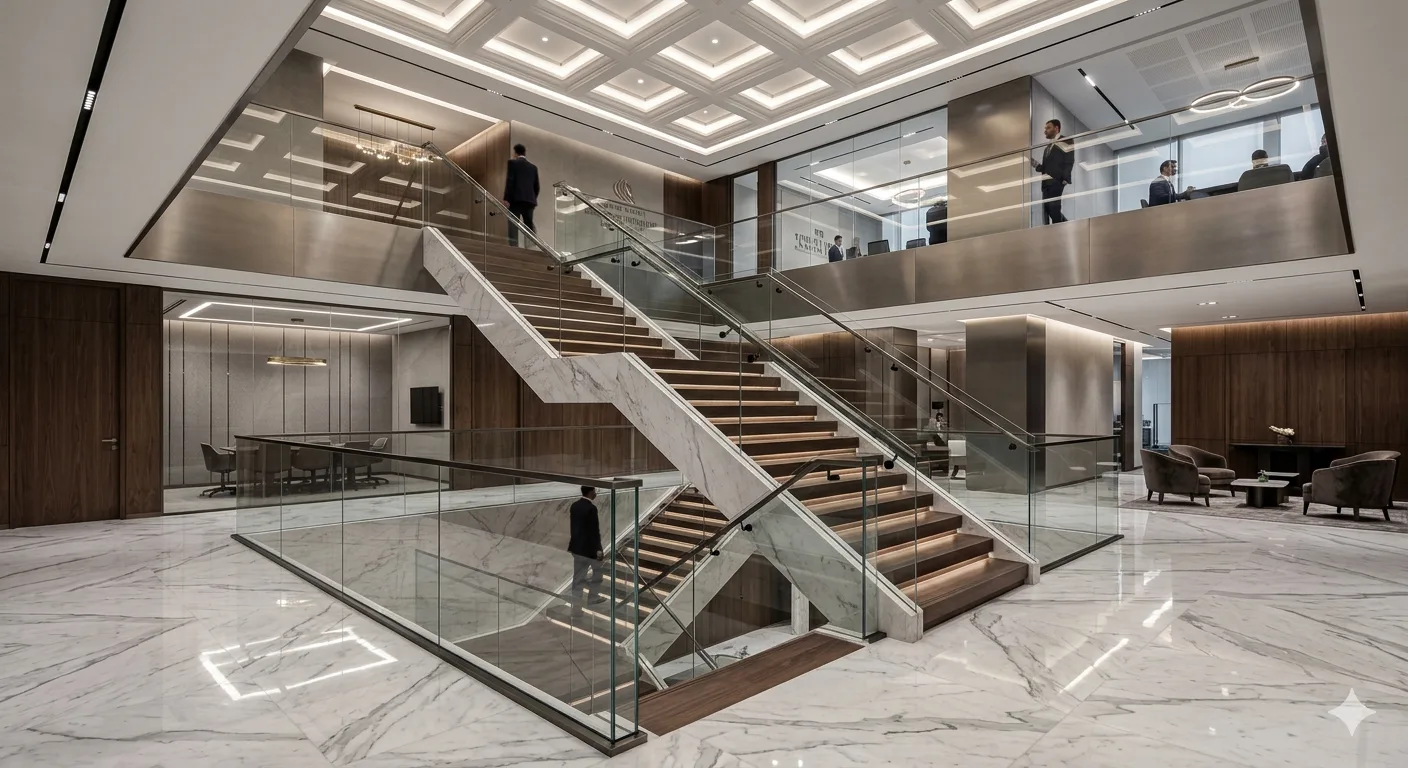 Glass railing Dubai - frameless tempered glass railing for modern villa staircase
