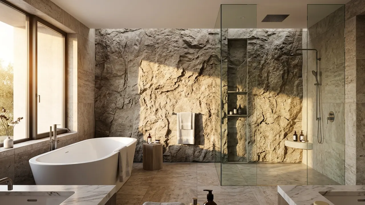 Luxury shower glass in Dubai Marina installation in a modern apartment bathroom with frameless glass partition and chrome hardware