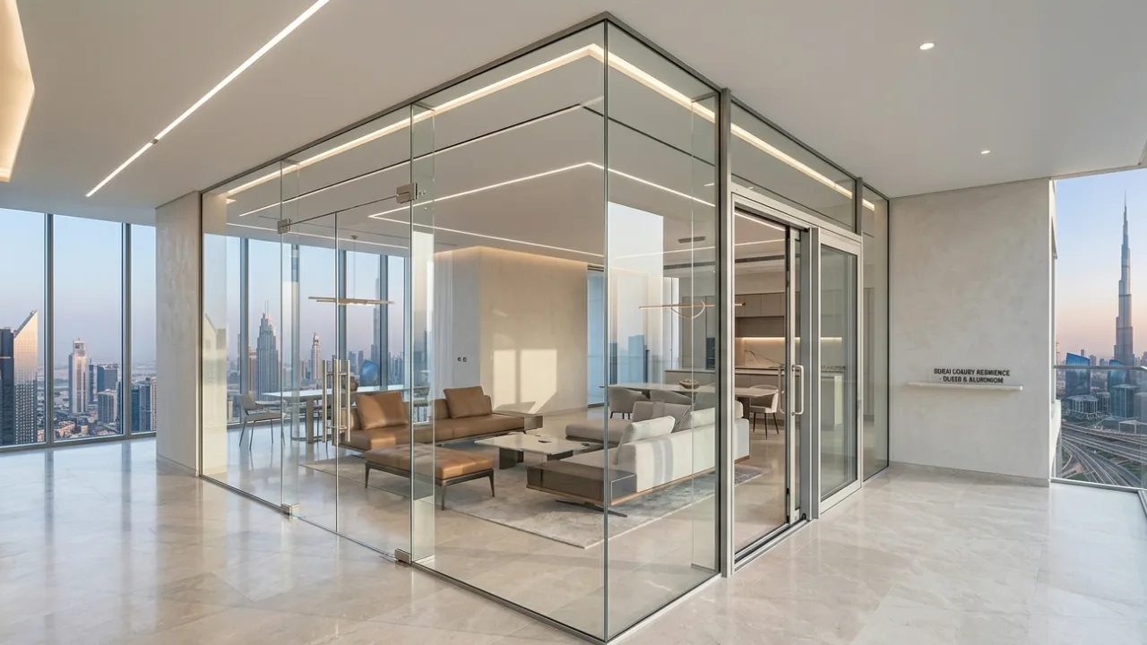 Glass and aluminium company in Dubai professional frameless glass partition installation