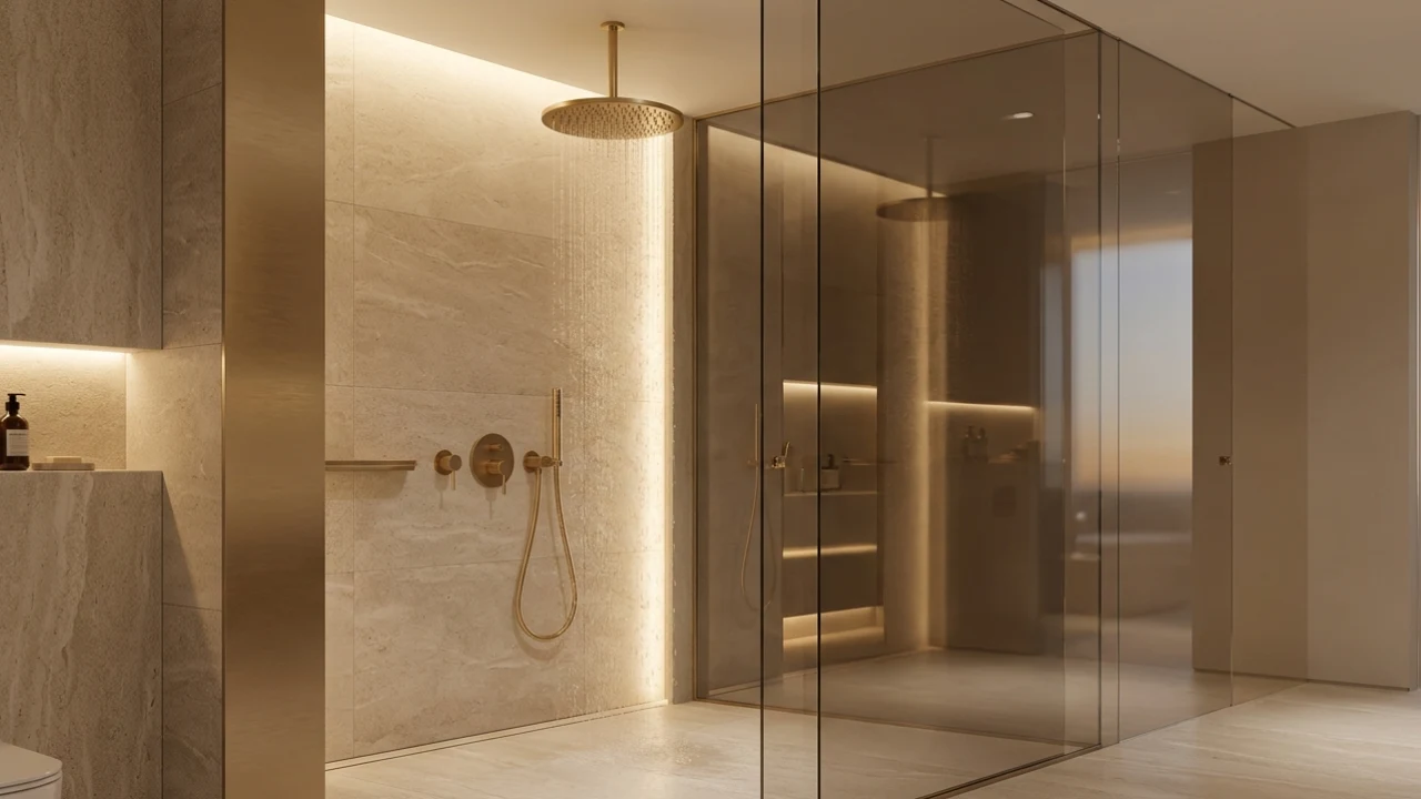 Washroom glass partition Dubai office commercial toilet cubicle frameless glass installation with tempered safety glass