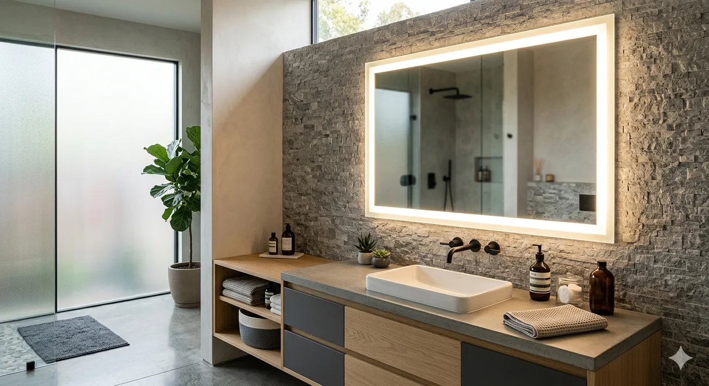 Bathroom Vanity Mirror Installation Dubai | professional bathroom mirror fixing with LED and frameless designs for luxury villas