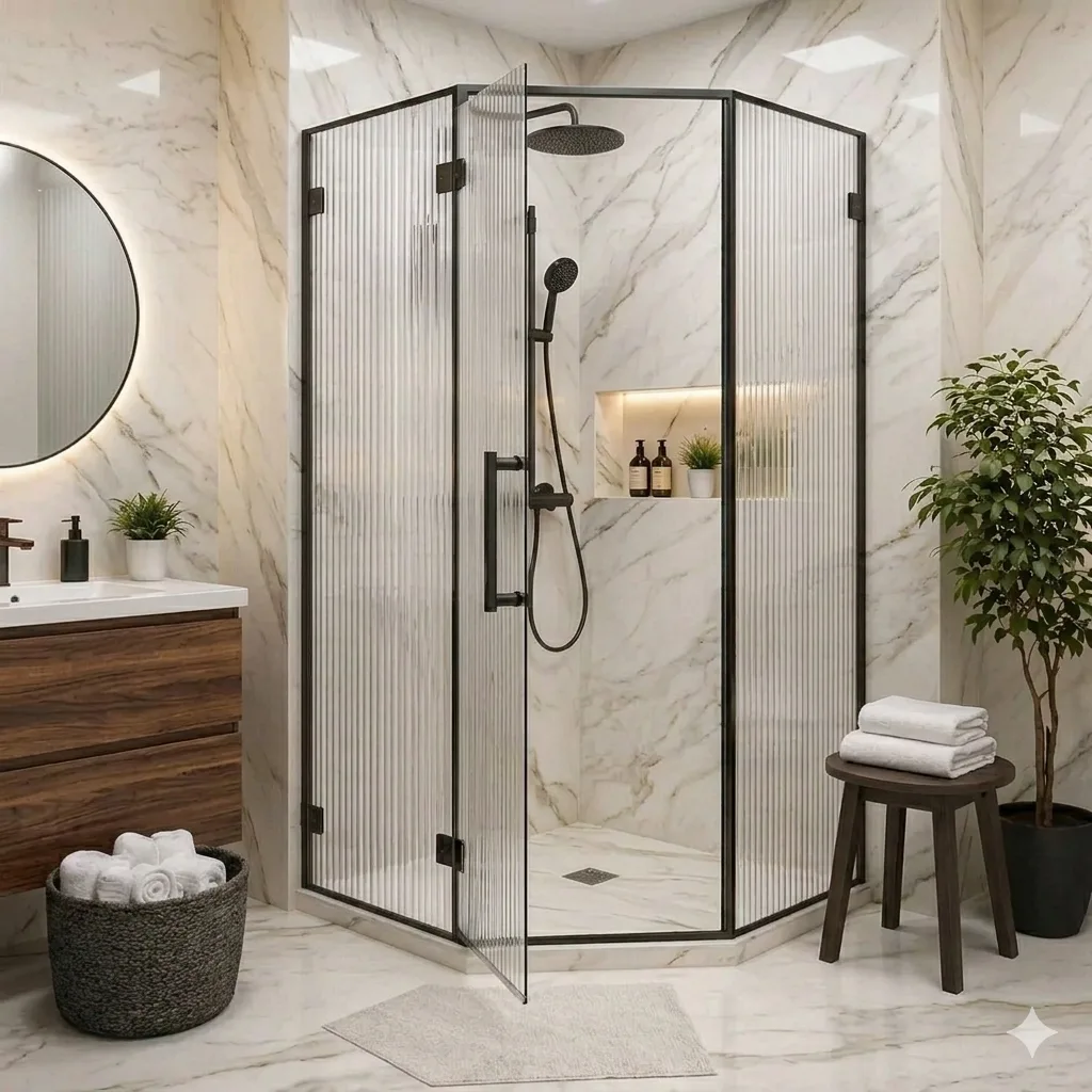 shower glass partition Dubai - frameless glass shower enclosure by Riaz Glass